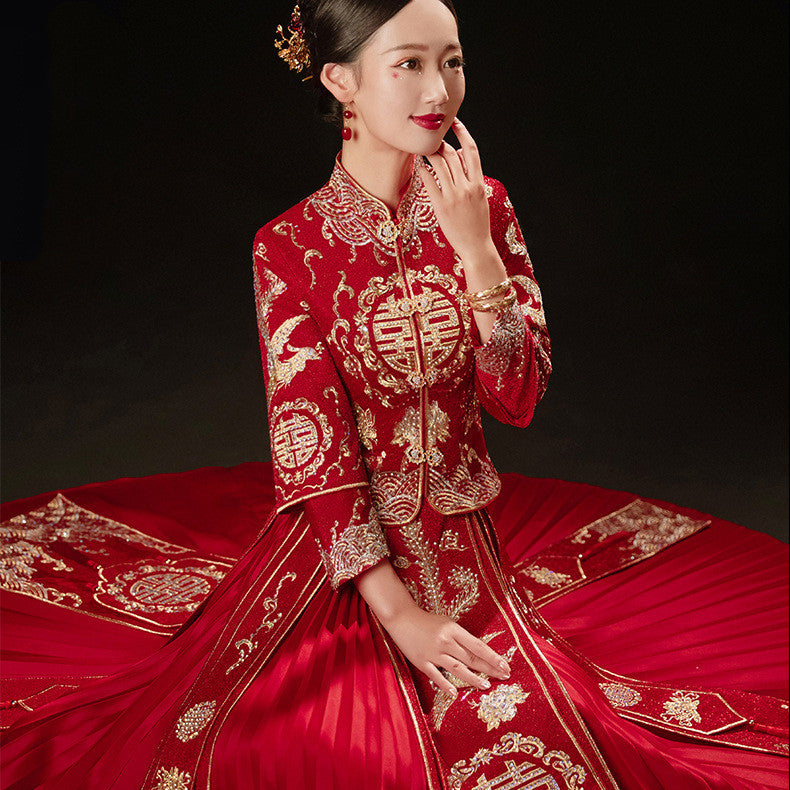 Bridal Slimming Toast Dress Plus Size Chinese Wedding Dress Formal Attire Horse Face Skirt