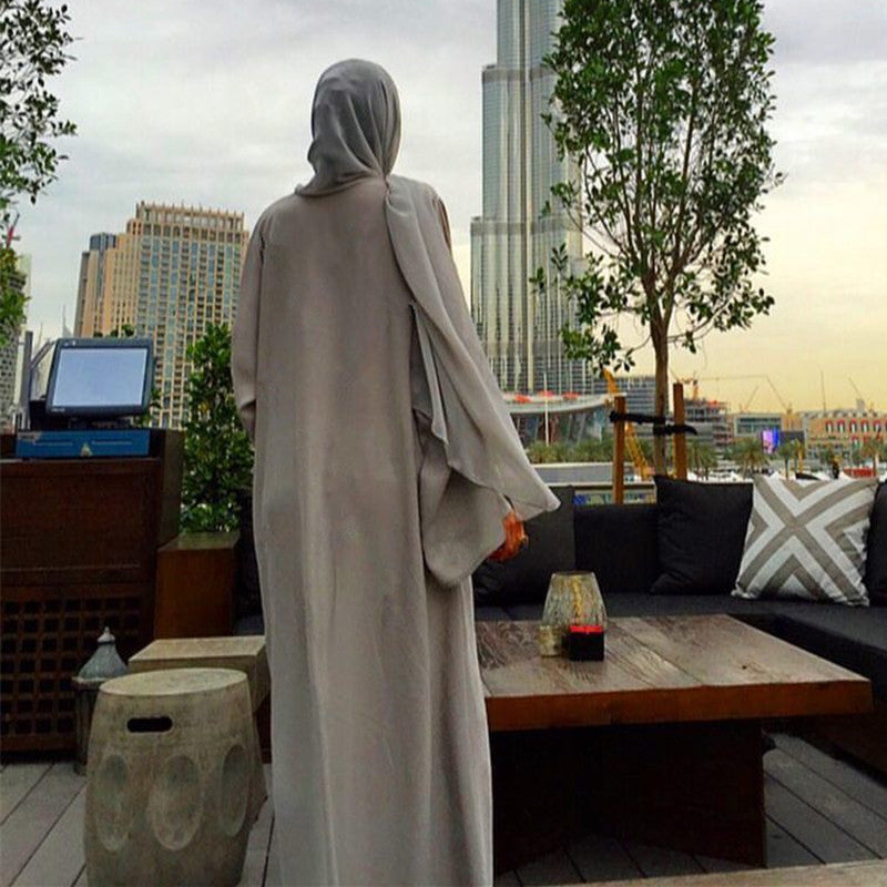 Women's Simple Embroidered Cardigan Robe Dress Headscarf