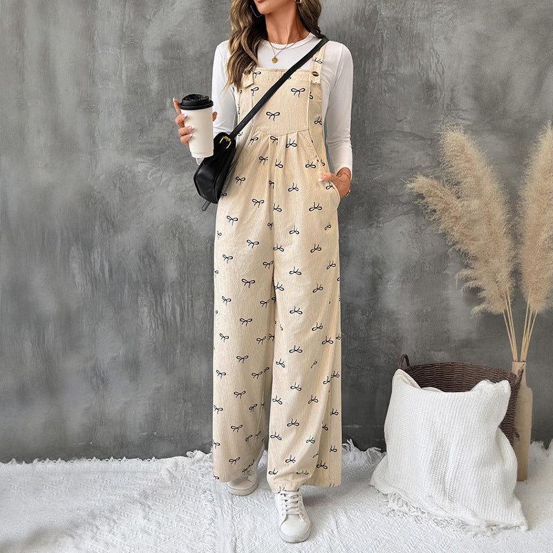 Bowknot Warm Corduroy Suspender Overalls Women