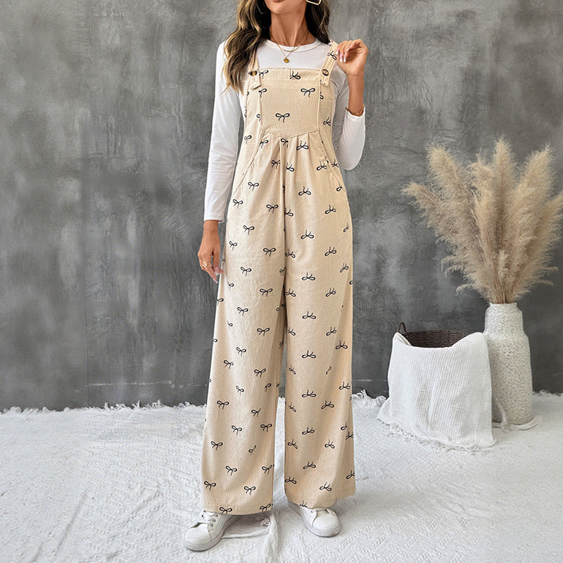 Bowknot Warm Corduroy Suspender Overalls Women