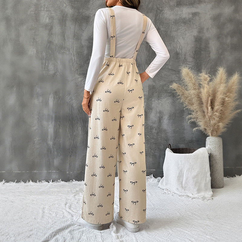 Bowknot Warm Corduroy Suspender Overalls Women