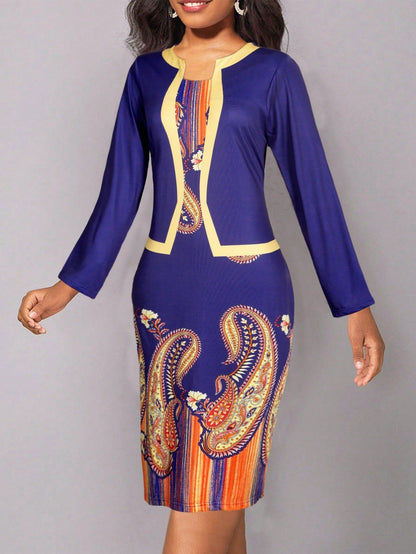 Printed Slim Fit Casual Plus Size Dress