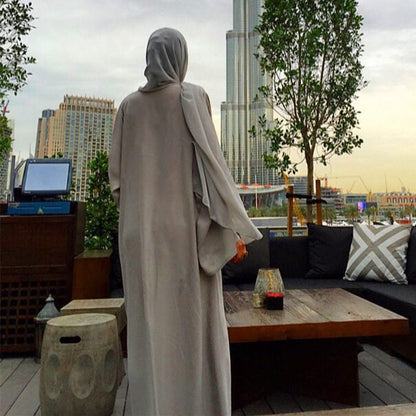 Women's Simple Embroidered Cardigan Robe Dress Headscarf