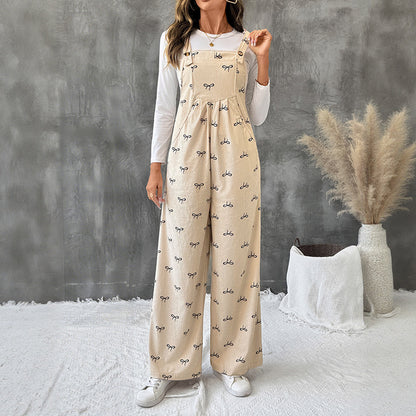 Bowknot Warm Corduroy Suspender Overalls Women