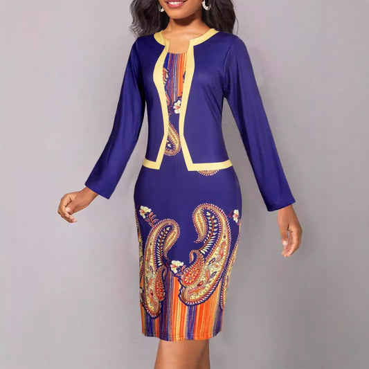 Printed Slim Fit Casual Plus Size Dress