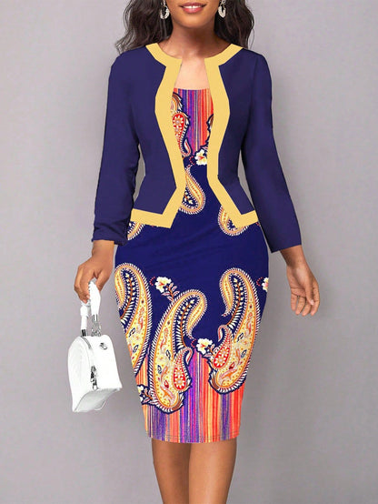 Printed Slim Fit Casual Plus Size Dress