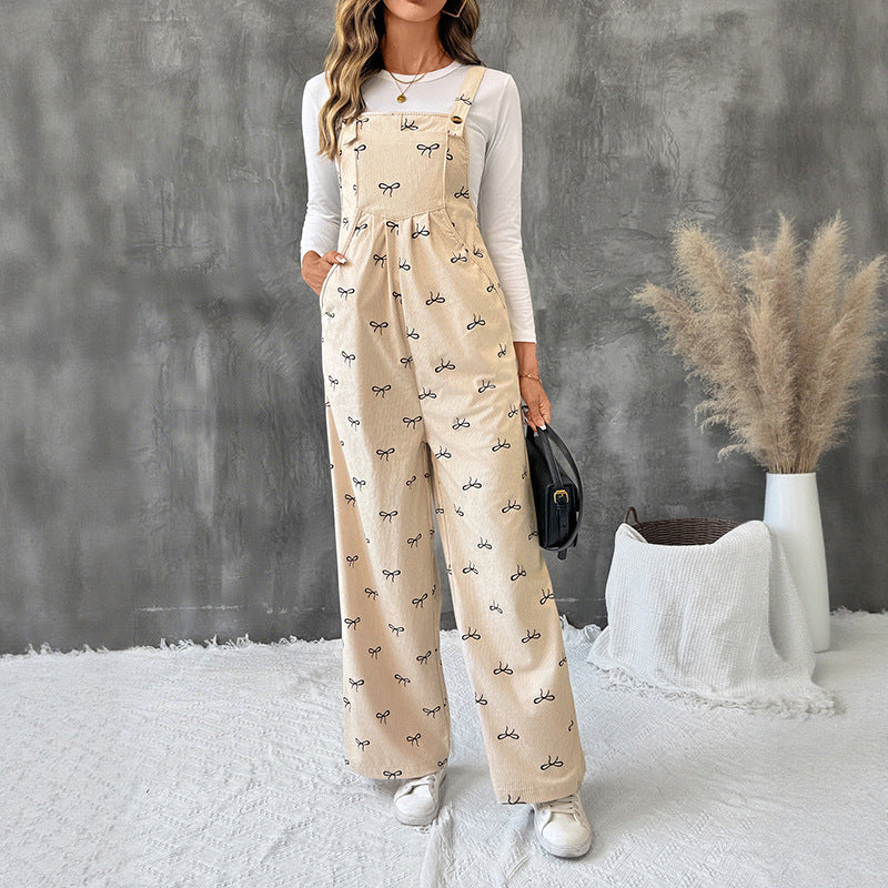 Bowknot Warm Corduroy Suspender Overalls Women