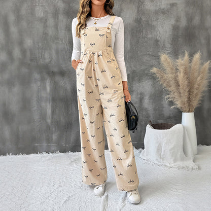 Bowknot Warm Corduroy Suspender Overalls Women