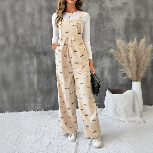 Bowknot Warm Corduroy Suspender Overalls Women