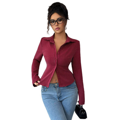 Fashion Striped Long Sleeves Cardigan Shirt Women