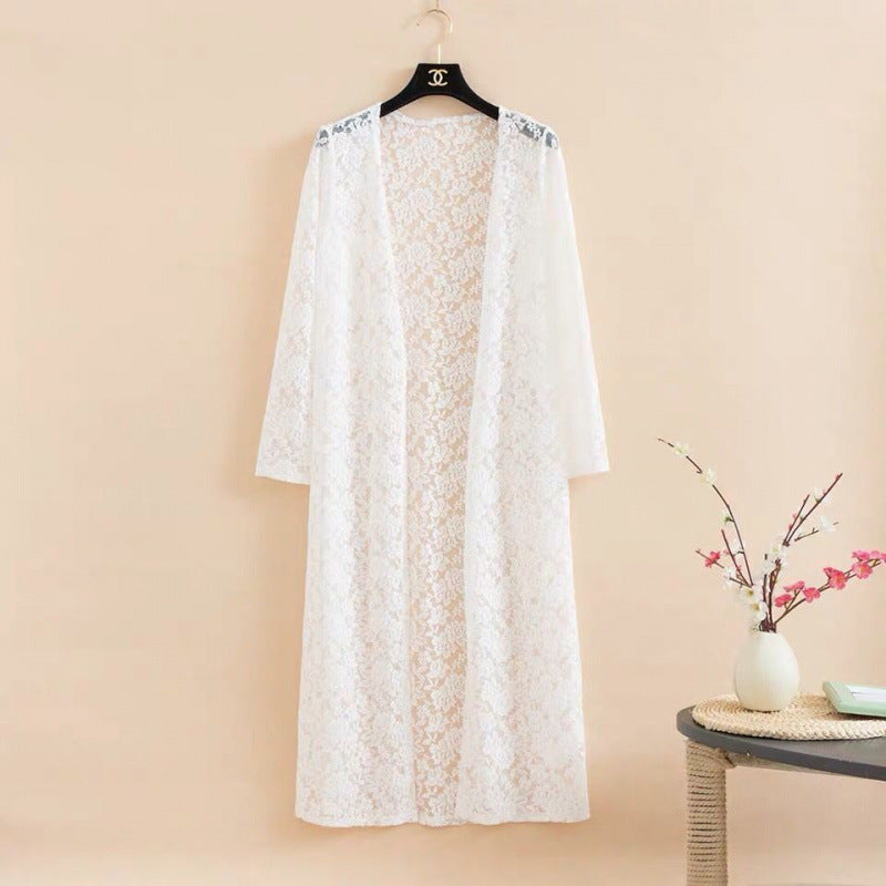 Lace Trench Coat Long Sleeve Shawl Mid-length Plus Size