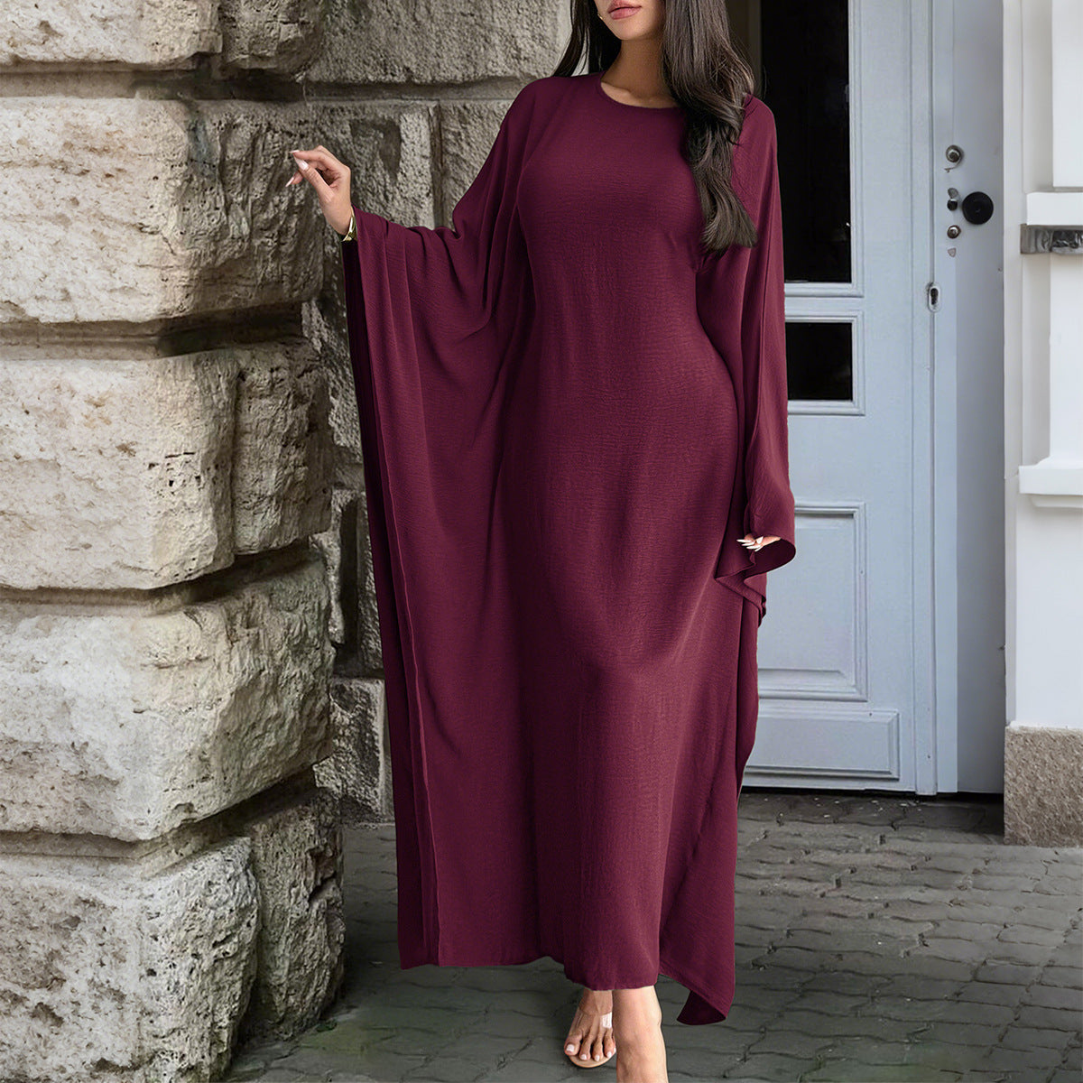 Temperament Pure Color Long Sleeve Dress Women