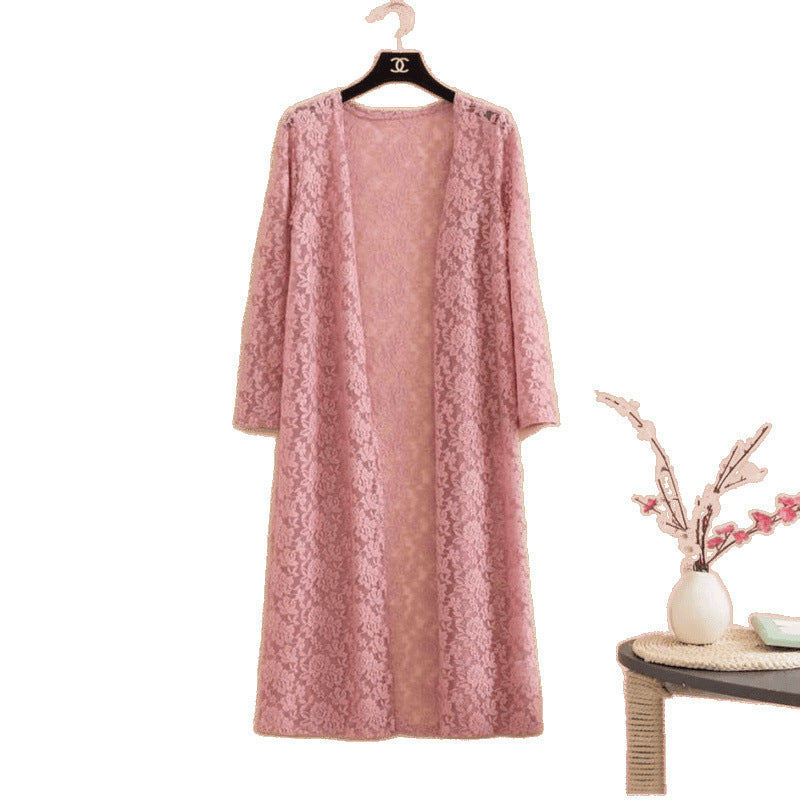 Lace Trench Coat Long Sleeve Shawl Mid-length Plus Size