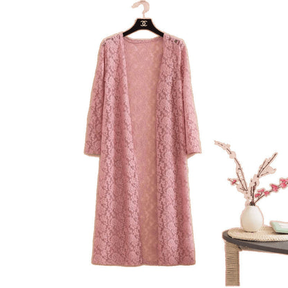 Lace Trench Coat Long Sleeve Shawl Mid-length Plus Size