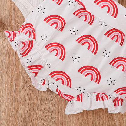 Girls' Fashion Sling Pit Striped Harness Printed Shorts Set